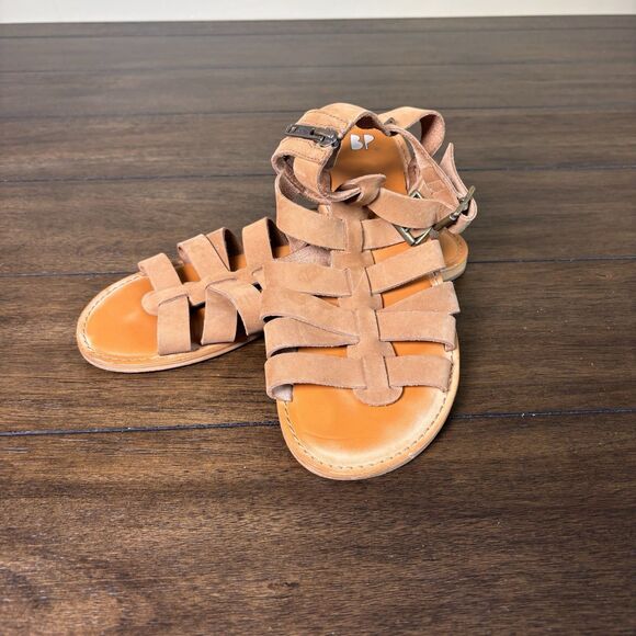 BP Britt Sandals Womens 9M Gladiator Strappy Fisherman Brown Leather Zip Flats - Picture 1 of 4